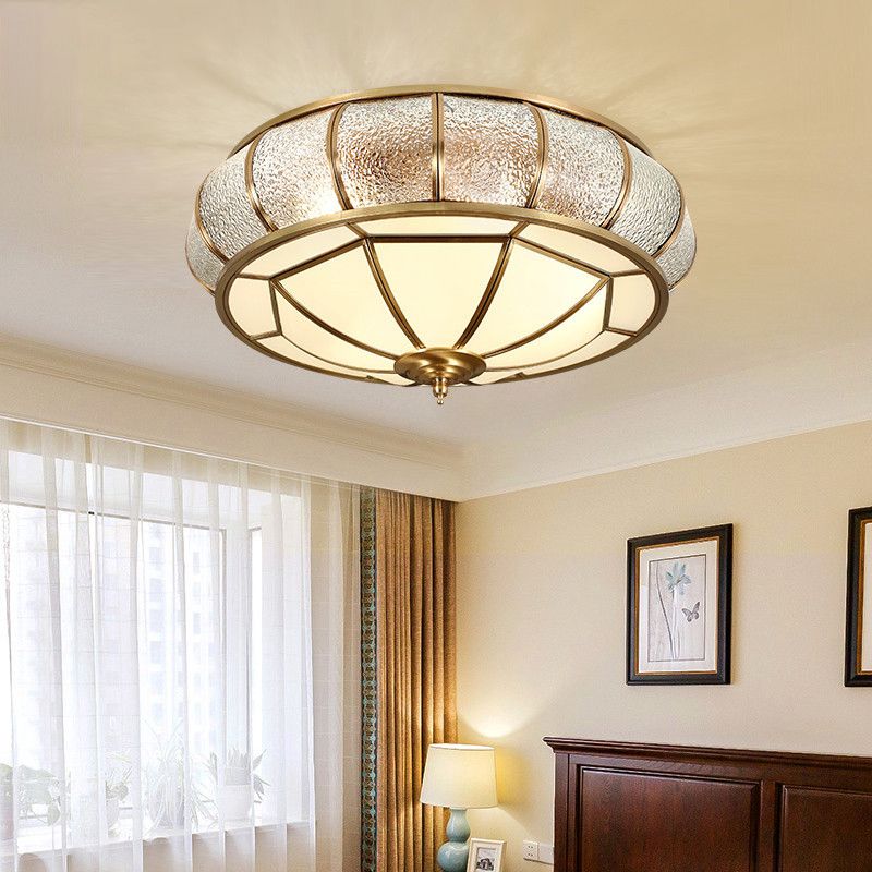 Colonial Vintage cuivre intérieur encastré laiton Bowl suspension avec abat - jour en verre dépoli