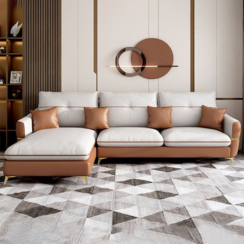 Scandinavian 37.4 " H Faux Leather Flared Arm Sofa & Chaise for Living Room