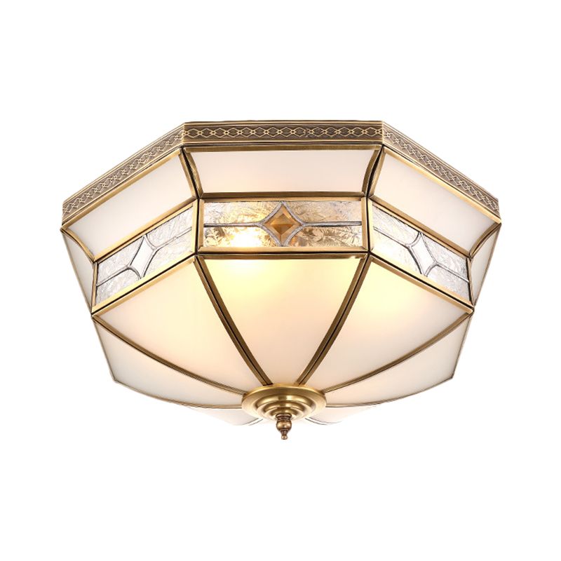Warehouse Dome Shape Ceiling Flush 3/4-Light 14"/18" W Opaline Glass Flush Mount Lighting in Brass