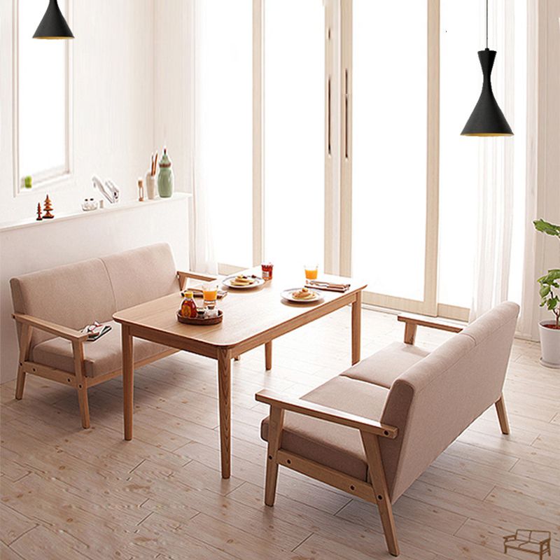 Solid Wood Solid Color Sofa Stationary Sewn Pillow Back Settee for Living Room