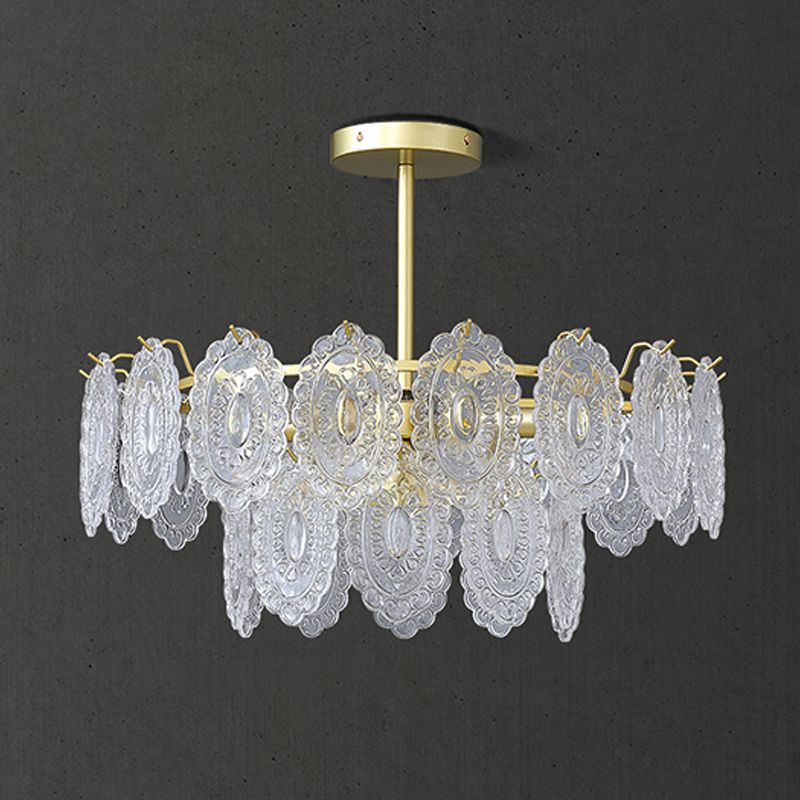 Wheel Shape Chandelier Modern Iron Down Lighting Pendant with Glass Lampshade for Bedroom