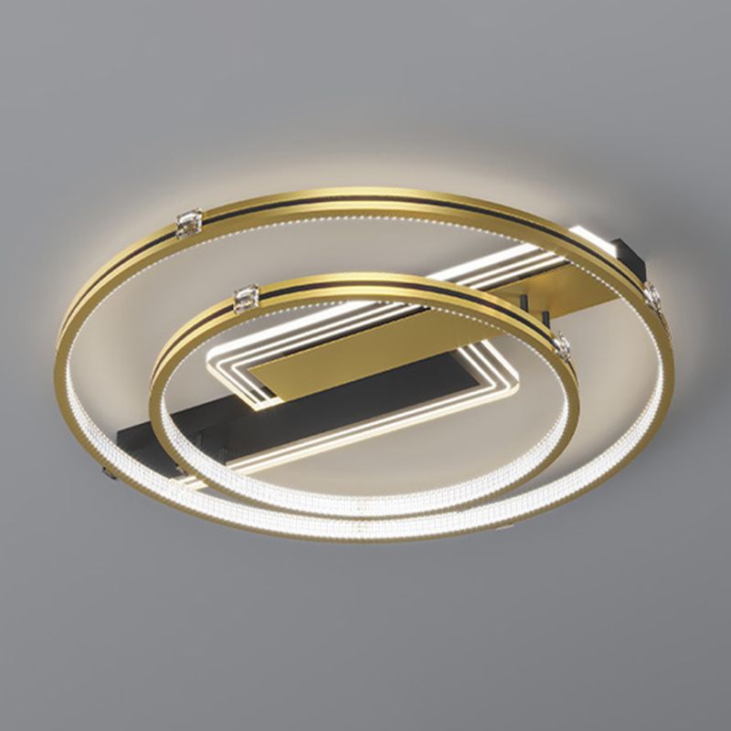 Doble anillo dorado estilo nórdico techo accesorio de iluminación de hierro tono acrílico led al ras de montaje para sala de estar para sala de estar