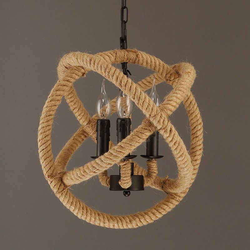 Black Rope Wrapped Hoops Chandelier Pendant Light Coastal Rope Restaurant Pendant Light Fixture
