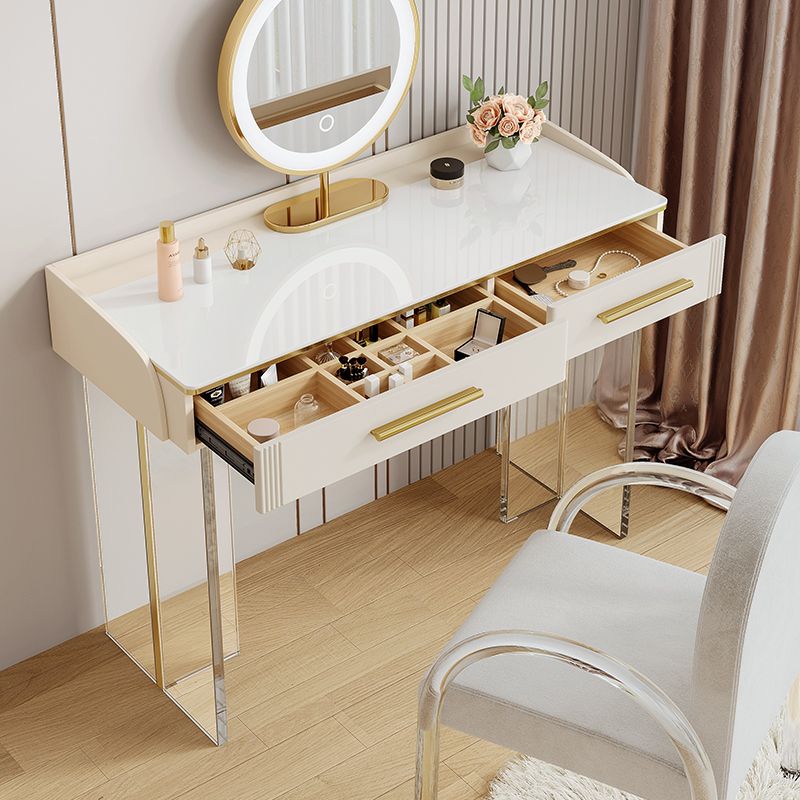 Contemporary Stone Top Dressing Table with 2 Drawers and Acrylic Base