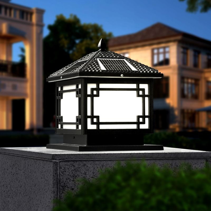 Contemporary Pillar Lighting Fixture Minimalist LED Solar Lamp for Garden