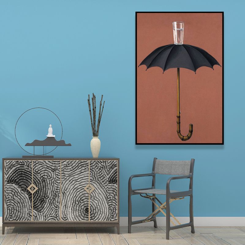 Umbrella and Cup Water Painting Nordic Textured Wrapped Canvas for Bedroom (Multiple Size Option)