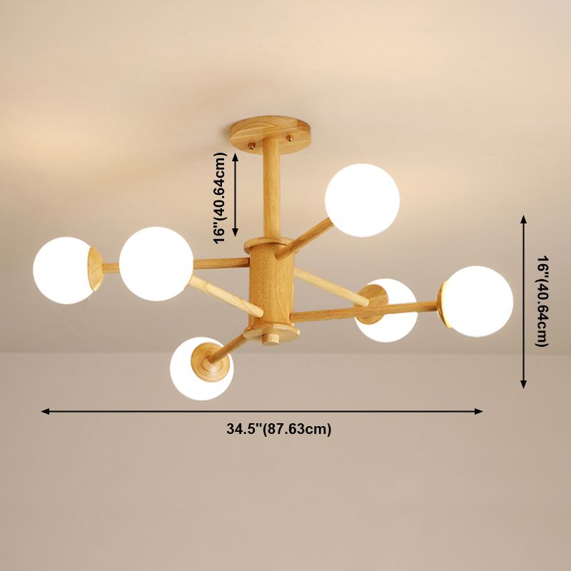 Beige Chandelier Light Fixtures Modern Multi-Head Hanging Pendant Lamps with White Glass Shade