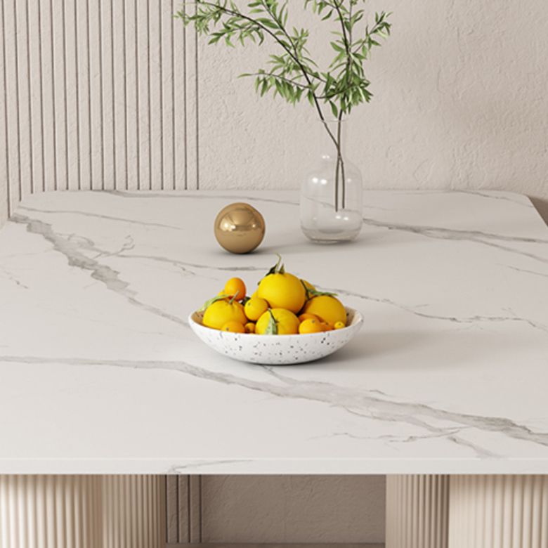 Modern Style 1/4/5/7 Pieces Dining Table Rectangle Stone Furniture in White