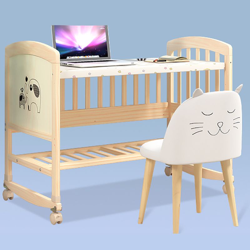 Wooden Modern Nursery Bed Animal Print Baby Crib with Wheels