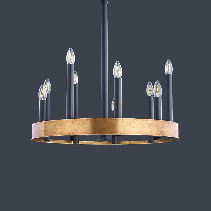 Midden-eeuwwiel kroonluchter 9/12 koppen metalen plafond suspensielamp in zwart-goud met kaarsenontwerp