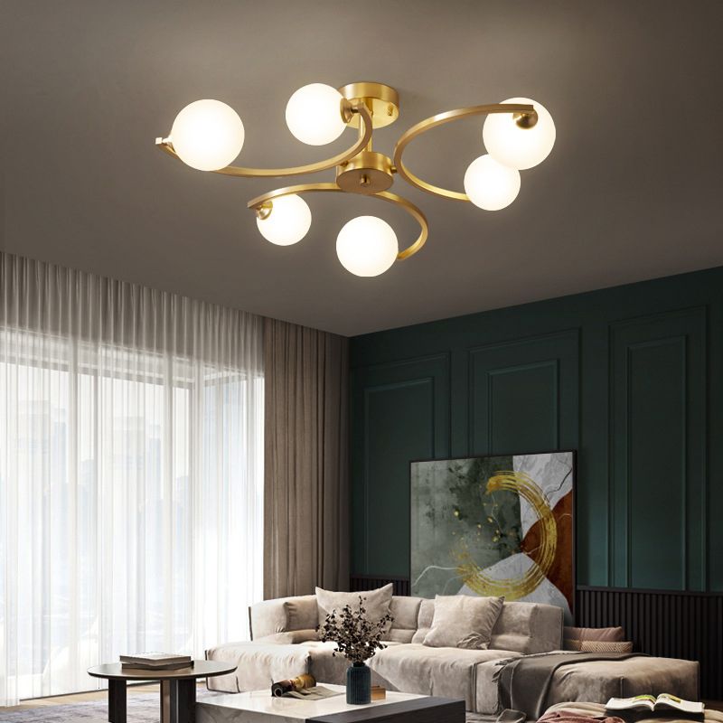 Modern Style Sputnik Flush Mount Metal Ceiling Light in Gold for Bedroom