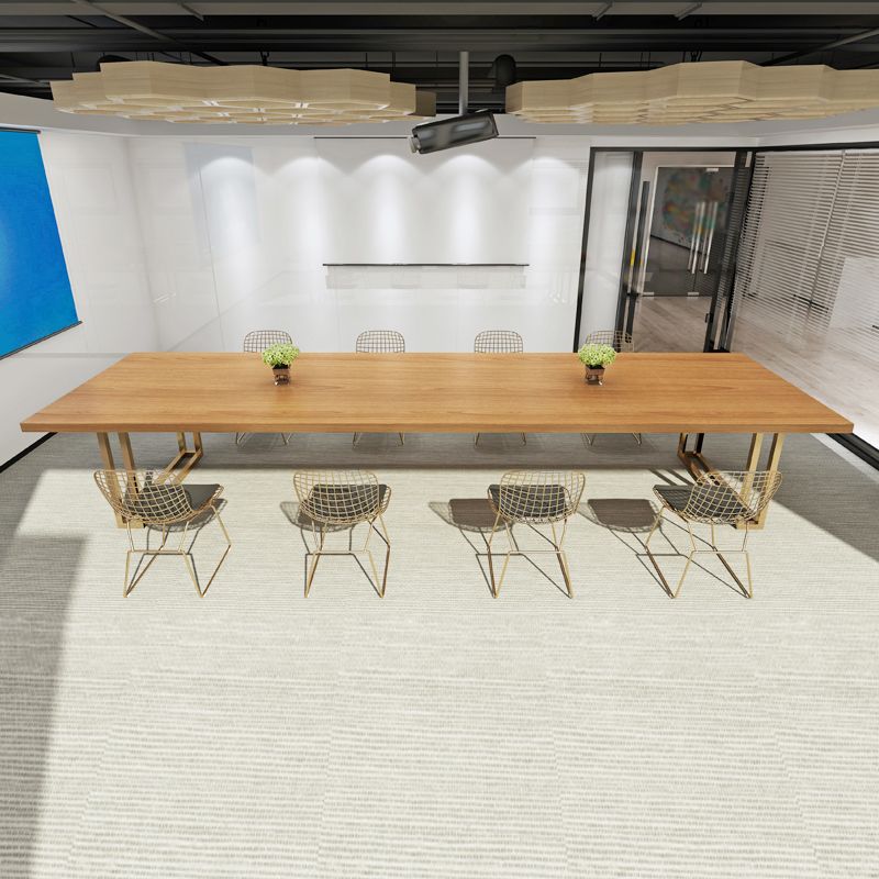 Rectangle Solid Pinewood Brown Tone Dining Table Simplicity Double Pedestal Table for Dining Room
