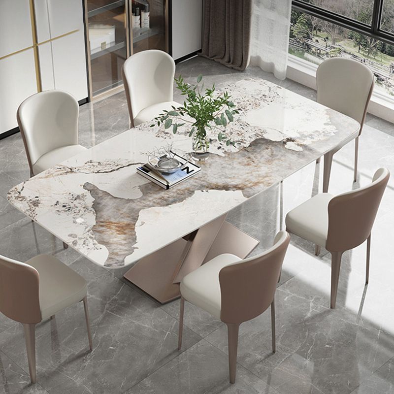 Modern Sintered Stone Dining Room Set with Rectangle Table and Metal Base Home Dining Set