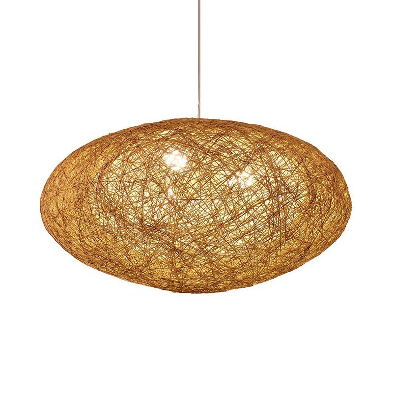 Modernismo Weave Corgante de iluminación Cordera 1 Luz colgante de bombilla en madera para el comedor