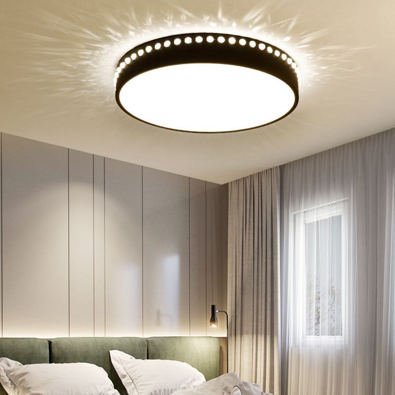 Drum Acrylic Ceiling Light Fixture Modern LED Black/White/Grey Flush Mount Lighting in Warm/White Light, 14"/18"/21.5" Dia