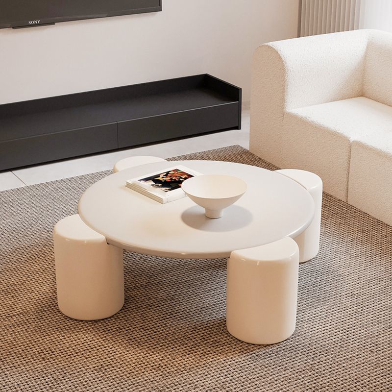 Solid Wood 4 Legs Coffee Table Minimalist Round Accent Table in White/Gray