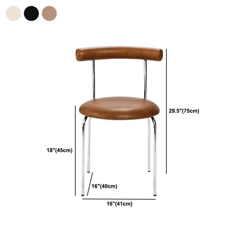 Silver Metal Legs Armless Dining Chairs Modern Faux Leather Dining Side Chair