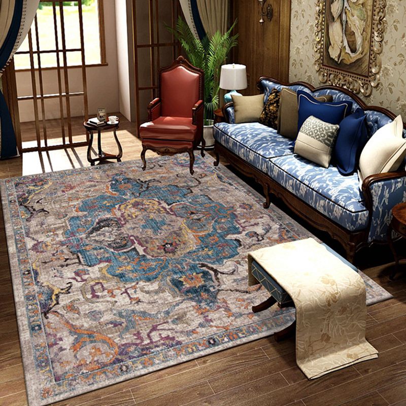 Classical Olden Area Rug Whitewash Polyester Indoor Carpet Polyester Washable Rug for Living Room