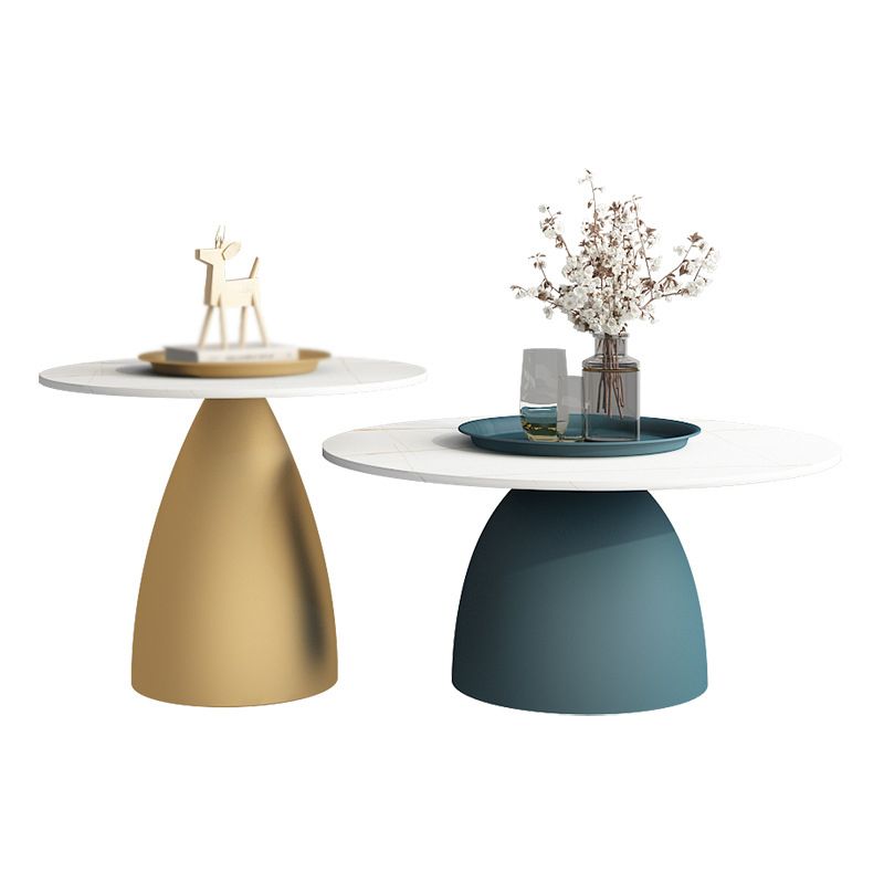 Modern Style White/black Top Rock Sheet Metal Craft Round Coffee Table