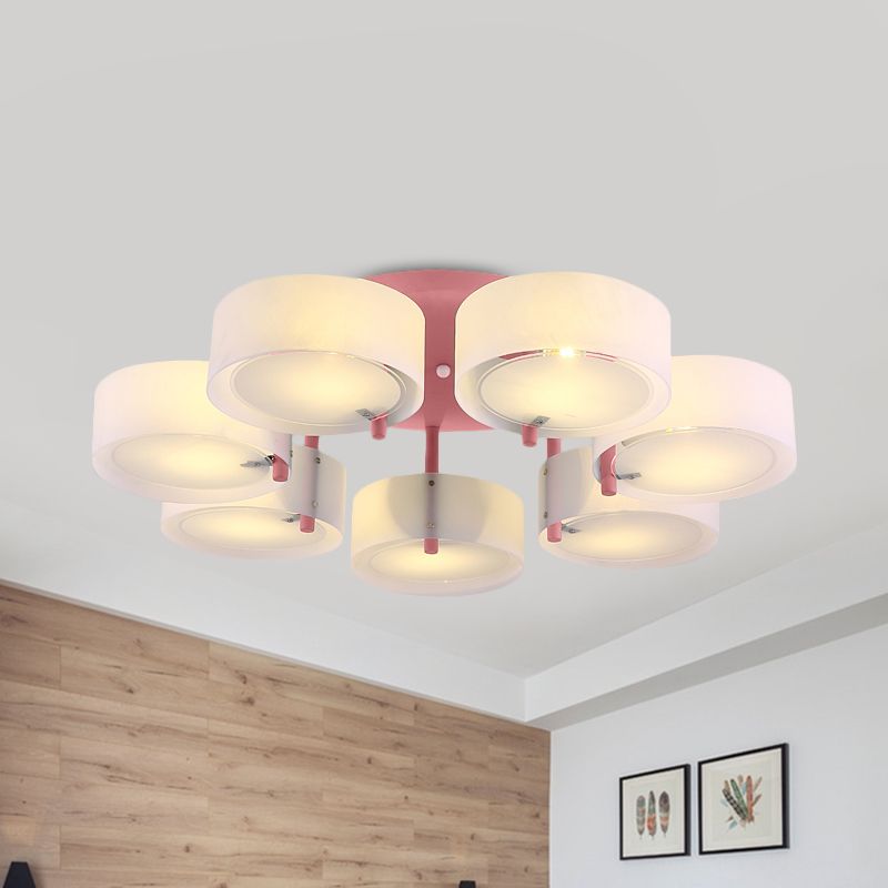Witte Drum semi-inbouw plafondlamp Macaron Loft melkglazen plafondarmatuur voor studeerkamer
