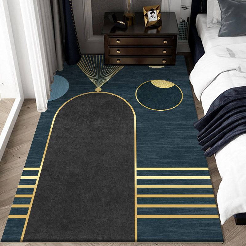 Simple Indoor Room Area Rug Brown Geometric Carpet Polyester Non-Split Indoor Carpet