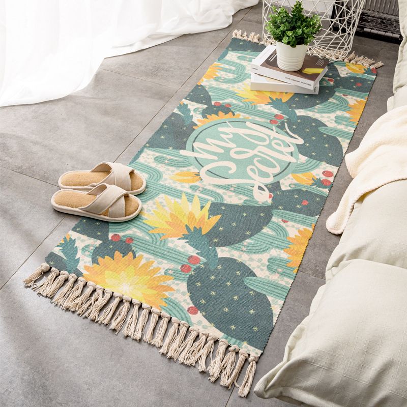 Tapis rétro multi-couleurs relaxant Machine de tapis à motifs de coton Machine intérieure lavable avec gland pour décor