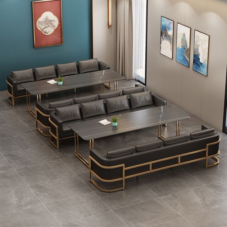 Industrial Sintered Stone Dinner Room Kitchen Table Black Table with Gold Frame for Dining Room