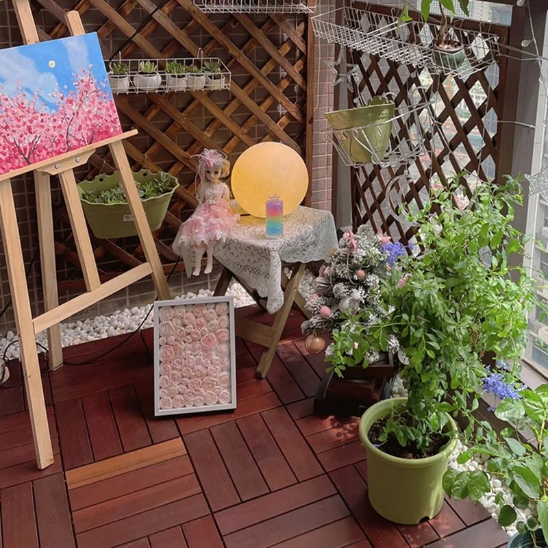 4-Slat Wood Patio Tiles Snap Fit Installation Floor Board Tiles