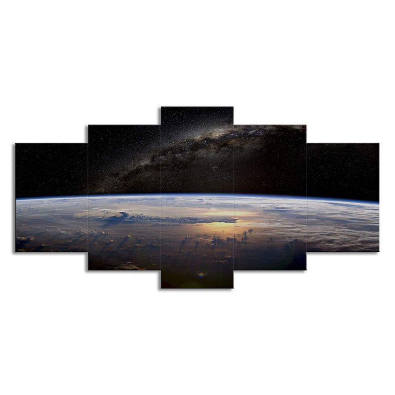 Sci-Fi Milky Way Canvas Print Black Aerial View of Planet Skyline Wall Art Decor