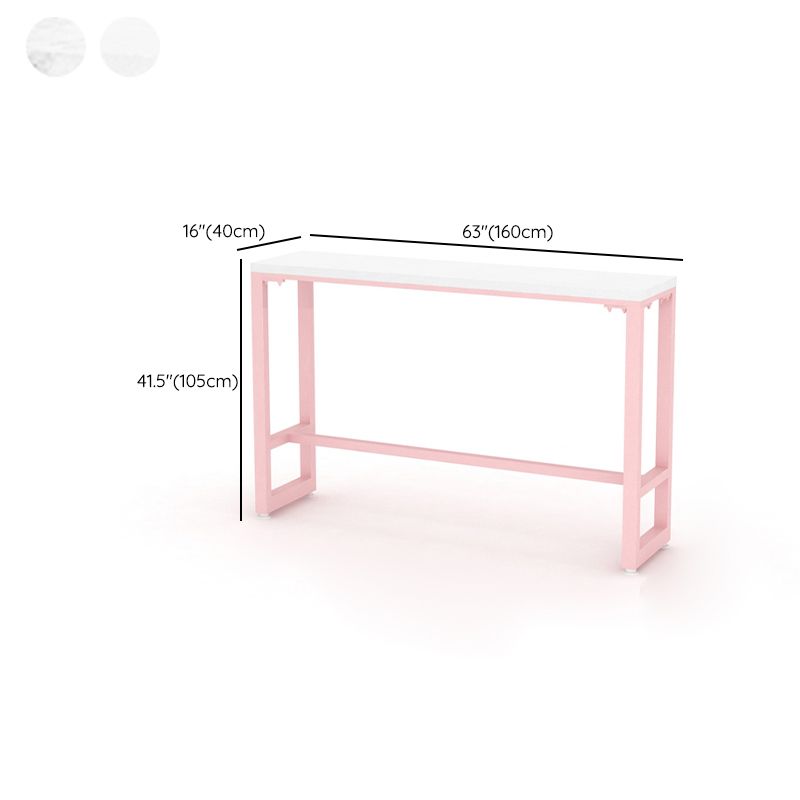Glam Rectangle Bar Stool Table White Top Pub Table with Pink Base