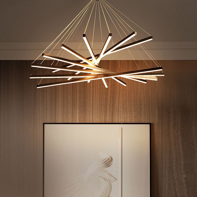 Zwarte sticks led kroonluchter licht nieuwheid minimalistische metalen suspensielamp voor lobby