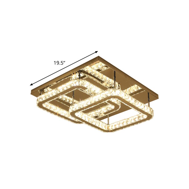 Square Bedroom Flush Mount Ceiling Light Modernist Faceted Crystal LED Chrome Flushmount Lighting