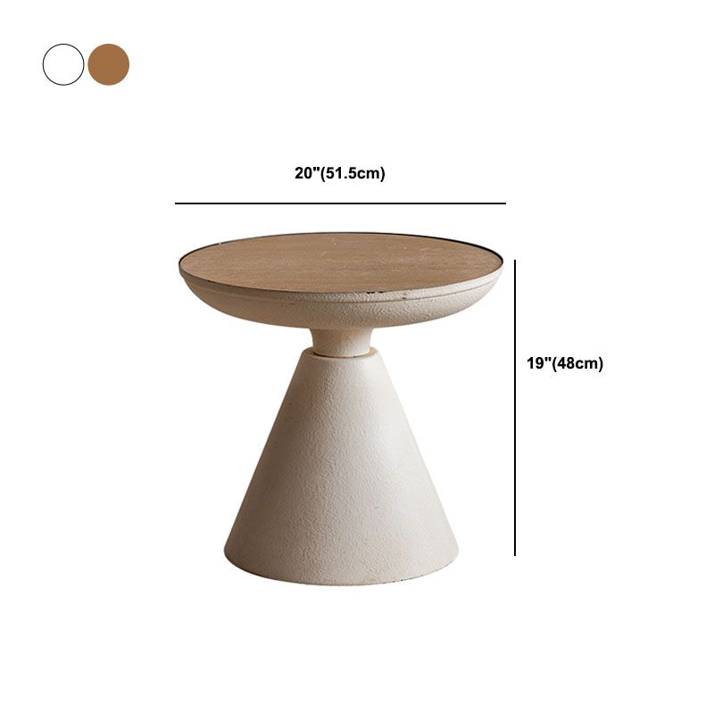 Wood Round Top Side Table 18.9" Tall Iron Pedestal End Table