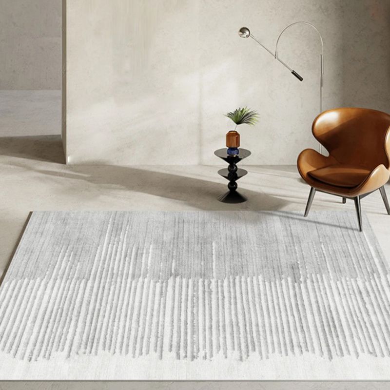 White Tone Minimalist Area Rug Polyester Stripe Carpet Non-Slip Backing Rug for Home Decoration