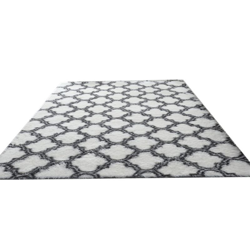 Contemporary Trellis Pattern Area Rug Aesthetic Soft Shag Indoor Carpet Polyester Non-Slip Backing Carpet for Home Decor