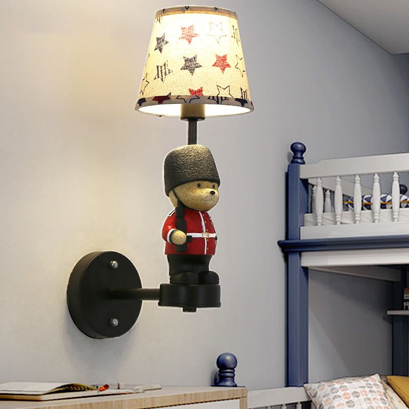 Empire Shade Wall Sconce Kids Style Fabric Single Black Wall Mount Light with Trooper Deco