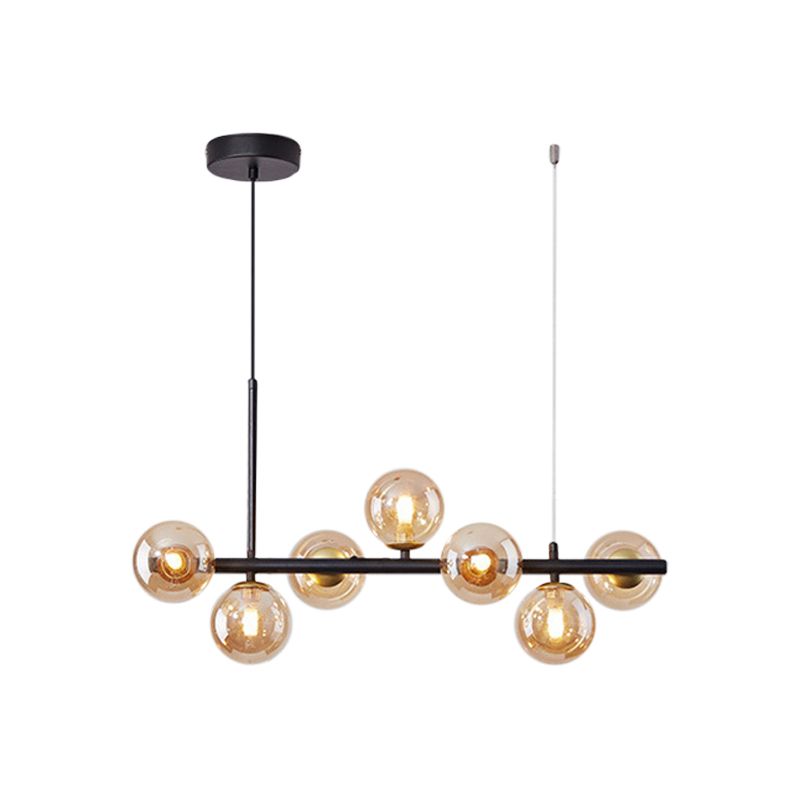 Clear/Amber/Smoke Grey Glass Ball Pendant Postmodern 7/9/11 Lights Black/Gold Hanging Island Light for Kitchen