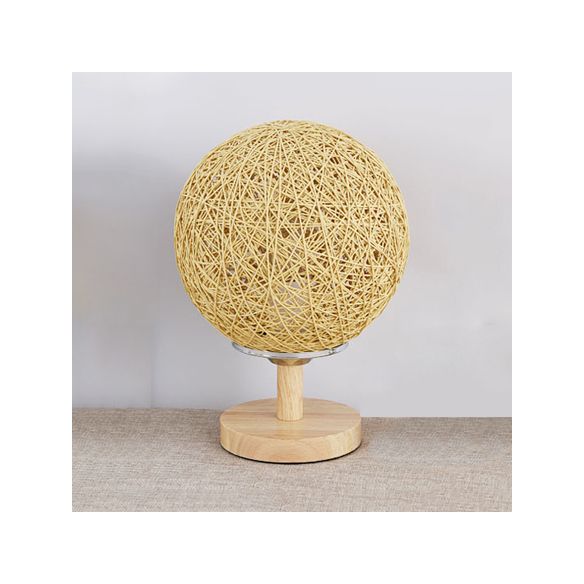 Lampada da tavolo intrecciata a mano rattan Contemporary 6 "/7" W 1 Lulb Light/Red Table Light con ombra globale e base in legno