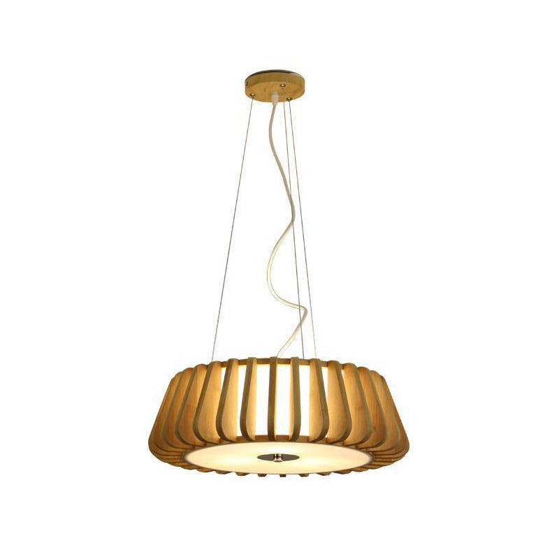 Japanese Bamboo Pendant Light Fixture 1-Light Drum Beige Hanging Ceiling Light