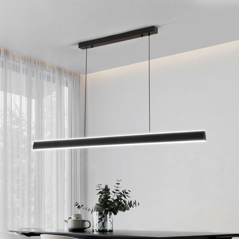 Linear Black Pendant Lighting Modern Metal Island Lighting for Dining Room