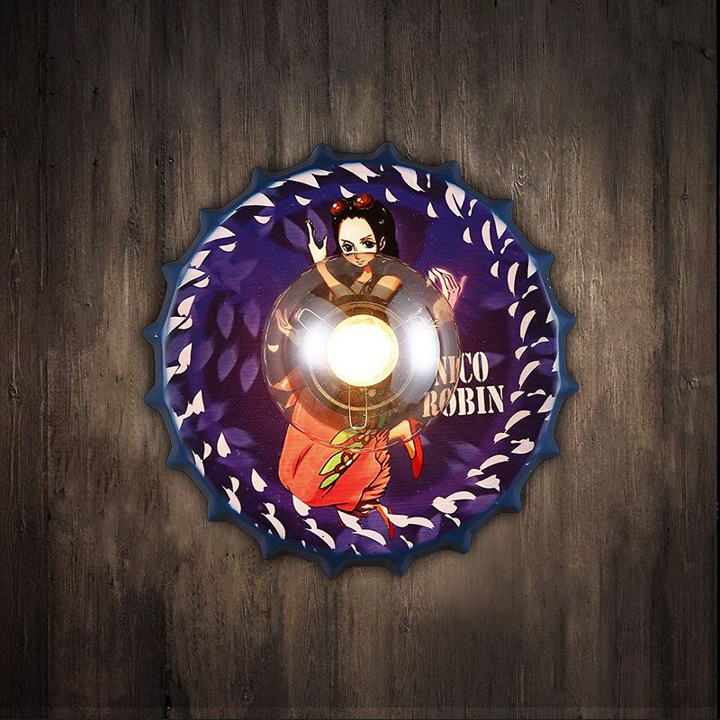 Luminación de tapa de la botella de metal iluminación vintage de 1 luce lámpara de montaje en la pared de la pared en rojo/negro/azul con patrón de princesa