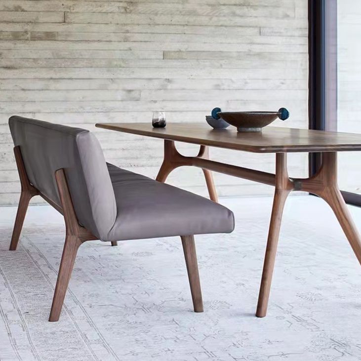 Natural Solid Wood Dining Table Modern Rectangular Furniture with Double Pedestal for Home