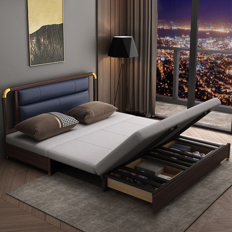 Solid Wood Sleeper Sofa Bed Convertible Linen Sofa Bed in Grey