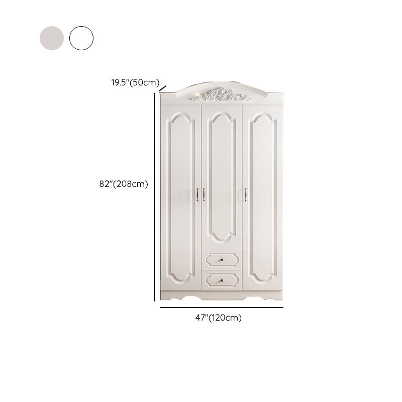 Engineered Wood Armoire Glam White Wardrobe Cabinet with 2 Drawers