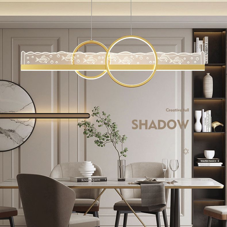 Moderno lampadario geometrico isola lampada in metallo 2 luci dell'isola luminosa in oro