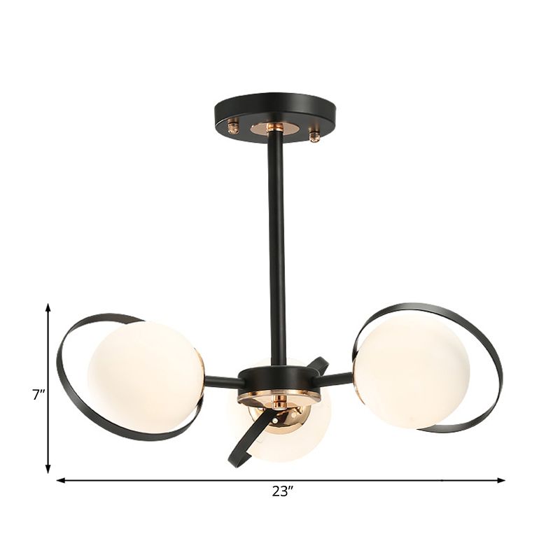 Ball White White Glass Lampadario illuminazione con design radiale Modernista 3/6 Luci Black Black Appedfiling Lamplegh