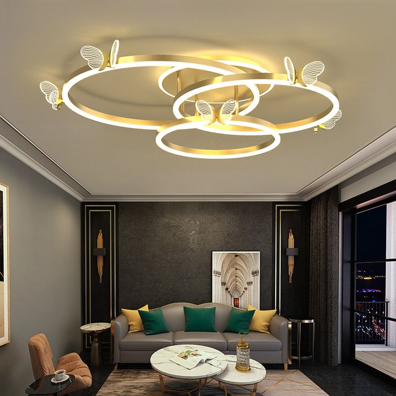 Contemporary Linear Flush Light Fixture Metal Flushmount Lighting in Gold