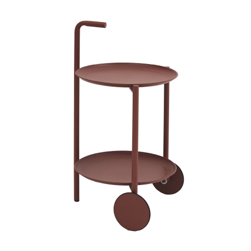Mid-Century Metal Round Tray Top Side Table 25-inch End Table with Wheel and Shelf