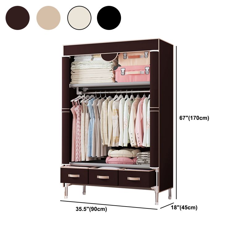 Modern Bedroom Wardrobe Armoire Steel Frame Wardrobe with Drawers