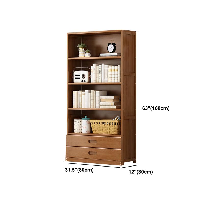 Manufactured Wood Standard Bookshelf Brown Vertical Bookcase with Door and Drawer